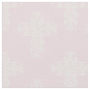 Tissu Croix chrétienne : Damas blanc sur rose