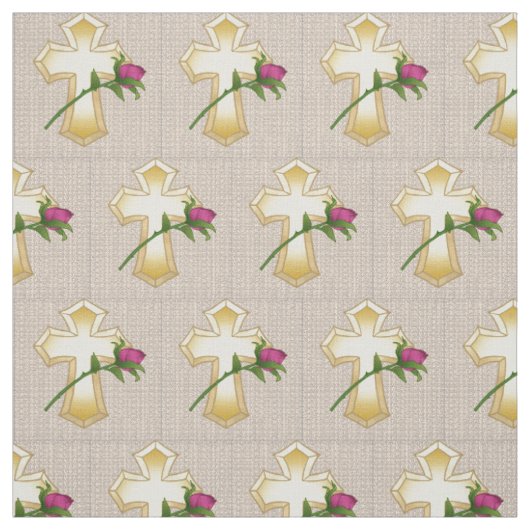Tissu Croix Chrétienne Rose (Échantillon)