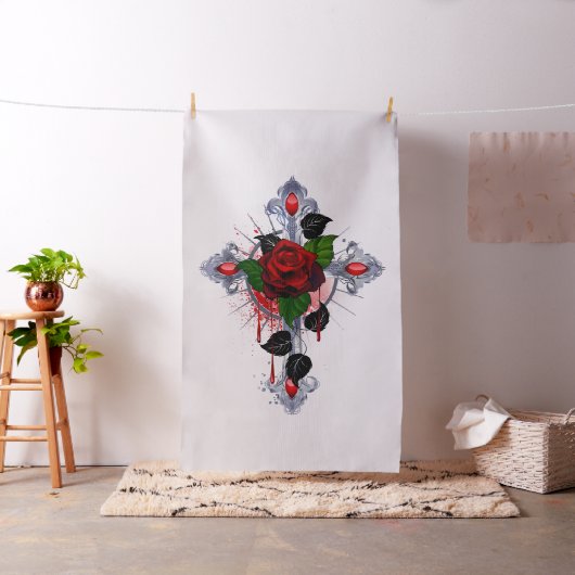 Tissu Croix d'argent avec une rose rouge (In Situ)