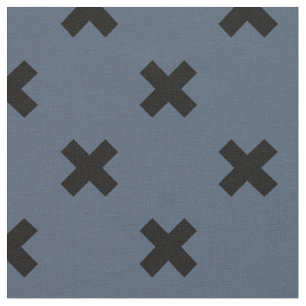 Tissu Croix noire coutures sur bleu-gris