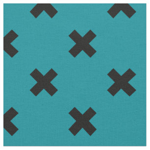 Tissu Croix noire sur turquoise