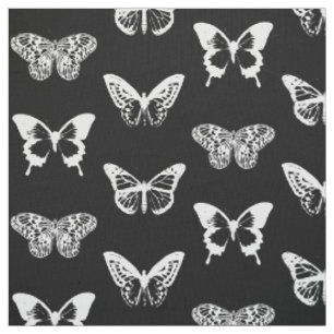 Tissu Croquis, blanc et noir de papillon