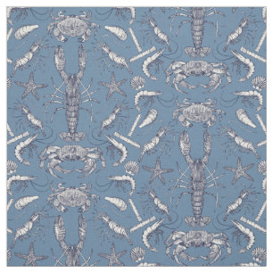 Tissu crustacés de cornwall bleu damask ultra marine