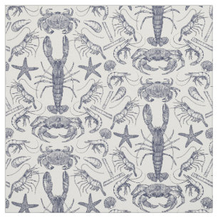 Tissu crustacés de cornwall damassé perle bleue