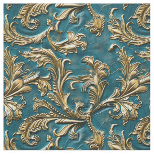 Tissu Cuir élégant sarcelle orné doré