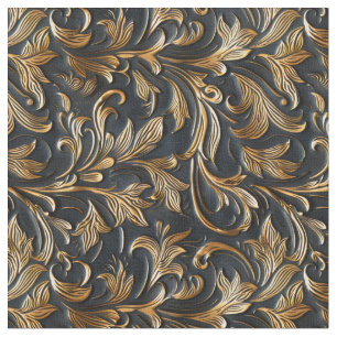 Tissu Cuir noir festif orné d'or