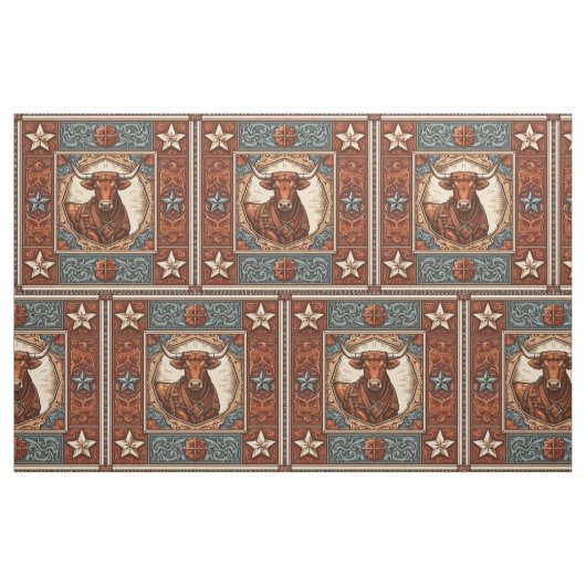 Tissu Cuir Occidental Imprimer Turquoise Brown Avec Stee (Fat Quarter)