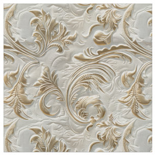 Tissu Cuir travaillé or blanc festif