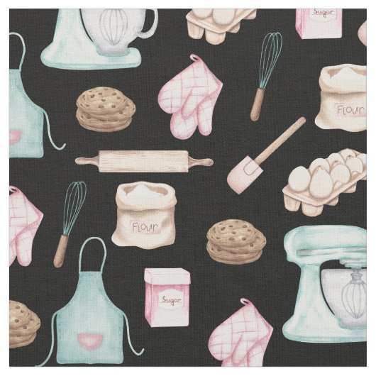 Tissu Cuisson à l'aquarelle noir (Fermer)