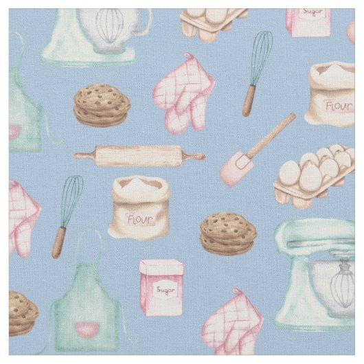 Tissu Cuisson aquarelle bleu (Fermer)