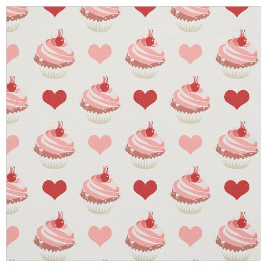 Tissu cupcakes et coeurs à la fraise (Échantillon)