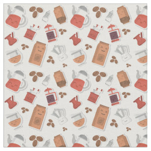 Tissu Cute Amateurs de café Caféine Theme Kawaii Motif