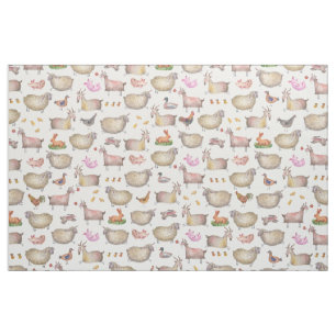 Tissu Cute Aquarelle ferme Grange Animaux Motif