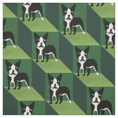 Tissu Cute Boston Terrier sur des cubes verts (Échantillon)