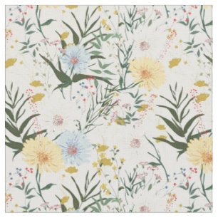 Tissu Cute botanique ivoire et bleu l blanc
