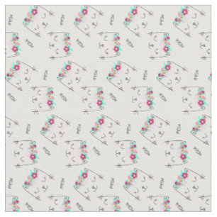 Tissu Cute chat Meow avec Halo Floral
