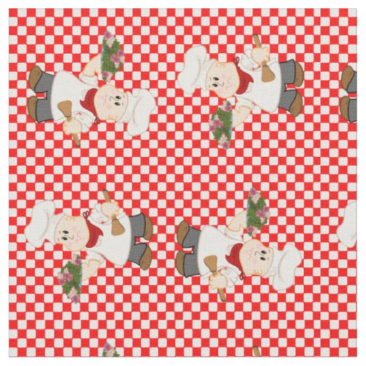 Tissu Cute Chef Sur Un Arrière - plan Red Check (Fermer)