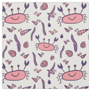 Tissu Cute Crabe Rose Animaux de mer Motif Enfants Fille