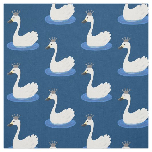 Tissu Cute cygne blanc avec dessin de la couronne (Échantillon)