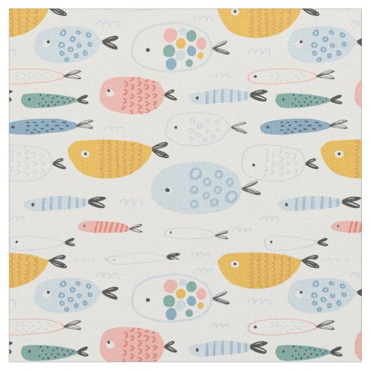 Tissu Cute Doodle École de Motif de poisson (Fermer)