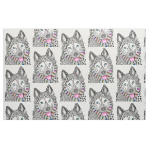 Tissu Cute et coloré Siberian Husky Fabric