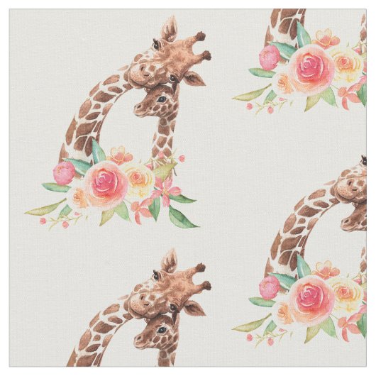 Tissu Cute Giraffe Aquarelle Maman & Bébé (Fermer)