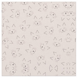 Tissu Cute Girl Black Kitty Chat visage rose Motif