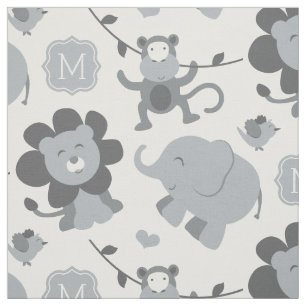 Tissu Cute Grey Jungle Animaux Personnalisés Monogramme