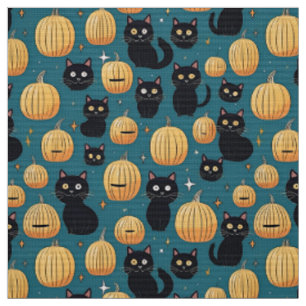 Tissu Cute halloween chats noirs et citrouilles