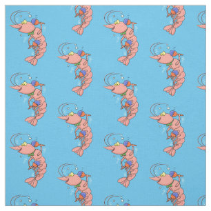 Tissu Cute happy shrimp, dessin animé de crevettes