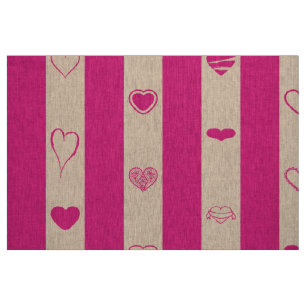Tissu Cute Heart Modern Hot Pink Stripe