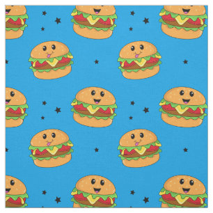 Tissu Cute Kawaii Cheeseburger Motif en bleu