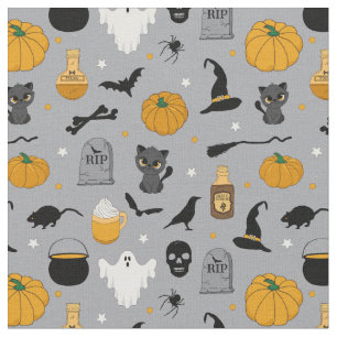 Tissu Cute Kids Halloween gris à motif gris