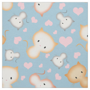 Tissu Cute Kitty Chats et Coeurs Motif