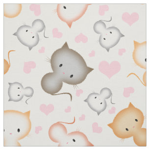 Tissu Cute Kitty Chats et Coeurs Motif