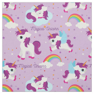 Tissu Cute licorne magique sur arrière - plan violet
