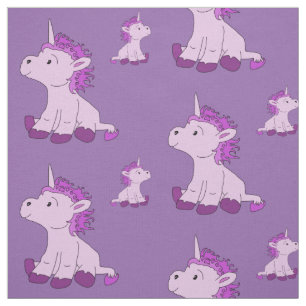 Tissu Cute Little Unicorn à crinière violette rose