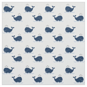 Tissu Cute marine bleu et blanc Motif de baleines nautiq