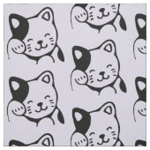 Tissu Cute noir et blanc Kitty Chat Waving Bonjour (Échantillon)