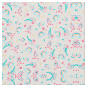 Tissu Cute Pink Teal Unicorn Rainbow