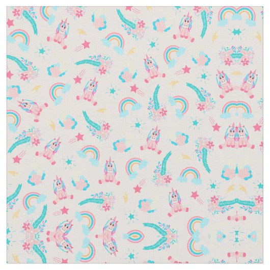 Tissu Cute Pink Teal Unicorn Rainbow (Fermer)