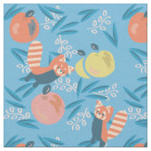 Tissu Cute 'Red Panda' Blue Apple Motif Fabric (Fermer)