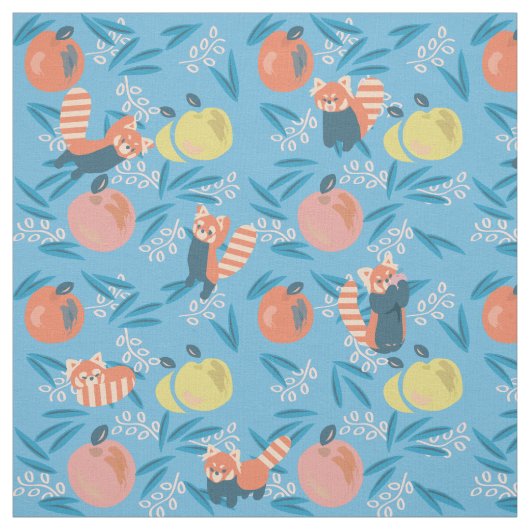 Tissu Cute 'Red Panda' Blue Apple Motif Fabric (Échantillon)