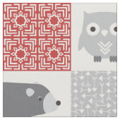 Tissu Cute Rouge et Gris Bois Animaux Chamework (Fermer)