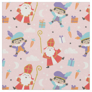 Tissu Cute Sinterklaas et Piet Motif en rose