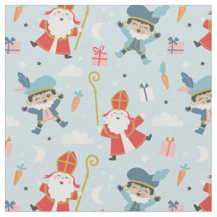 Tissu Cute Sinterklaas et Piet Motif sur Blue