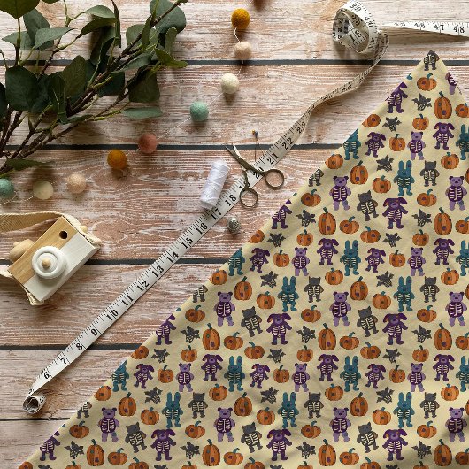 Tissu Cute Skeleton Animaux et Halloween Citrouille