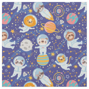 Tissu Cute Space Animals Fabric