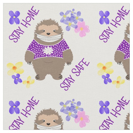 Tissu Cute Stay Safe Stay Home Sloth Fun Graphic (Fermer)