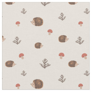 Tissu Cute Woodland Hérisson et Motif de champignons